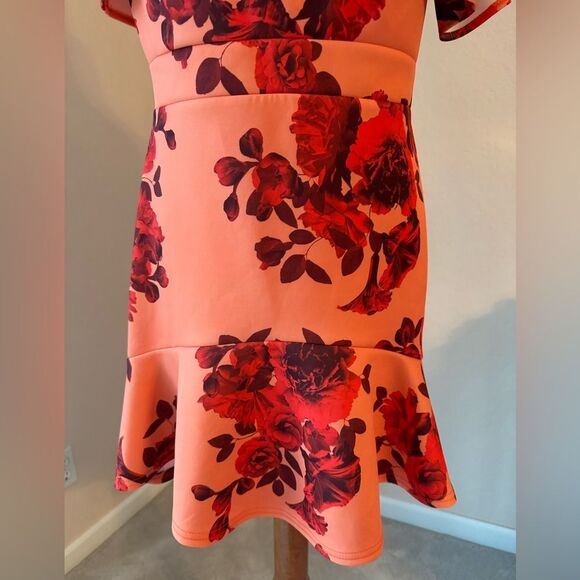 ASOS True Violet Bardot mini dress off the shoulder scuba ruffle floral print 10 - Picture 6 of 14